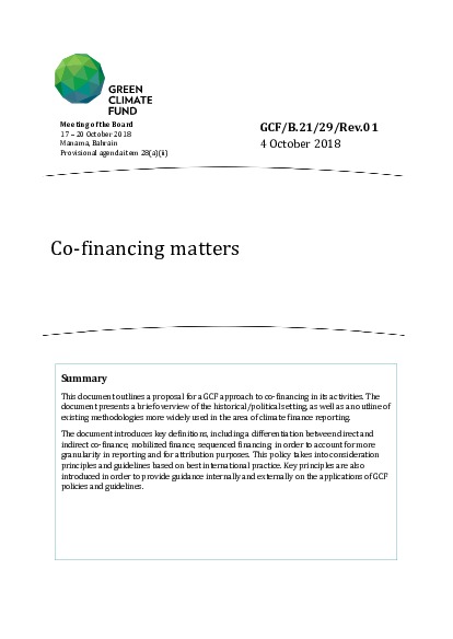 Document cover for Co-financing matters