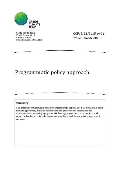 Document cover for Programmatic policy approach