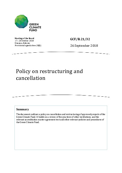 Document cover for Policy on restructuring and cancellation