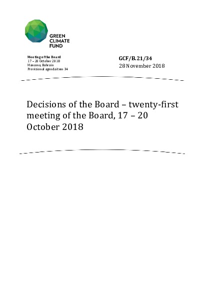 Document cover for Decisions of the Board – twenty-first meeting of the Board, 17 – 20 October 2018
