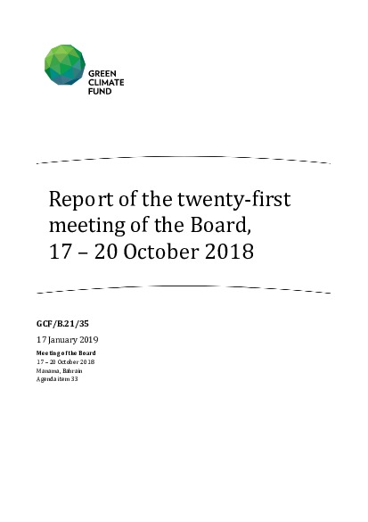 Document cover for Report of the twenty-first meeting of the Board, 17 – 20 October 2018