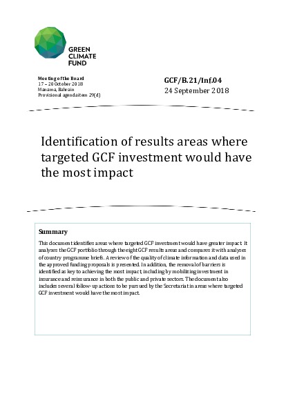 Document cover for Identification of results areas where targeted GCF investment would have the most impact