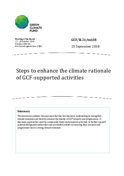 Document cover for Steps to enhance the climate rationale of GCF-supported activities