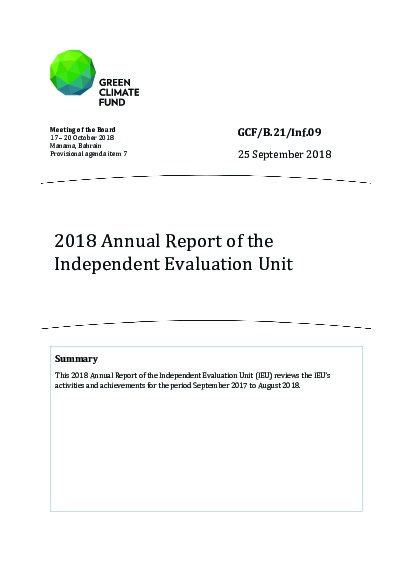 Document cover for 2018 Annual Report of the Independent Evaluation Unit