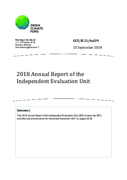 Download 2018 Annual Report of the Independent Evaluation Unit Document cover for 2018 Annual Report of the Independent Evaluation Unit