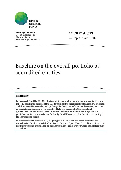 Document cover for Baseline on the overall portfolio of accredited entities