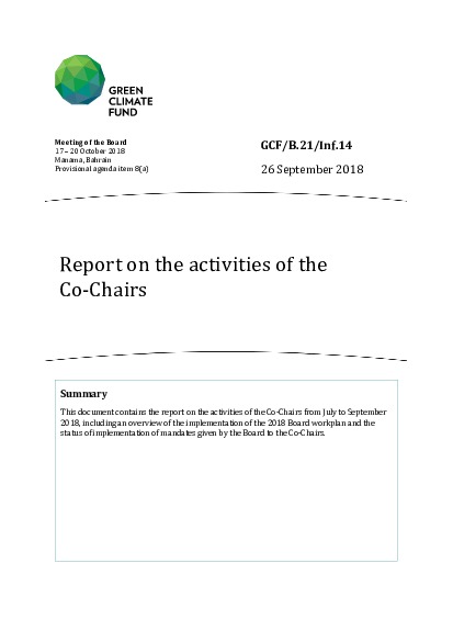 Document cover for Report on the activities of the Co-Chairs