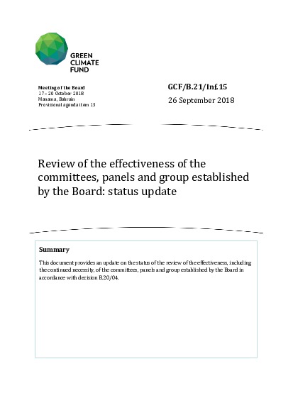 Document cover for Review of the effectiveness of the committees, panels and group established by the Board: status update