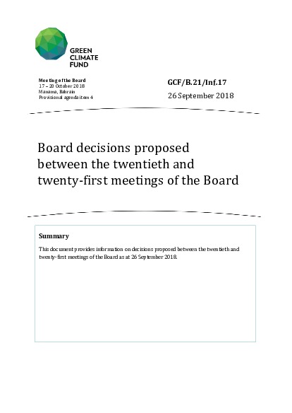 Document cover for Board decisions proposed between the twentieth and twenty-first meetings of the Board