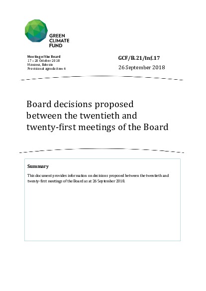 Download Board decisions proposed between the twentieth and twenty-first meetings of the Board Document cover for Board decisions proposed between the twentieth and twenty-first meetings of the Board