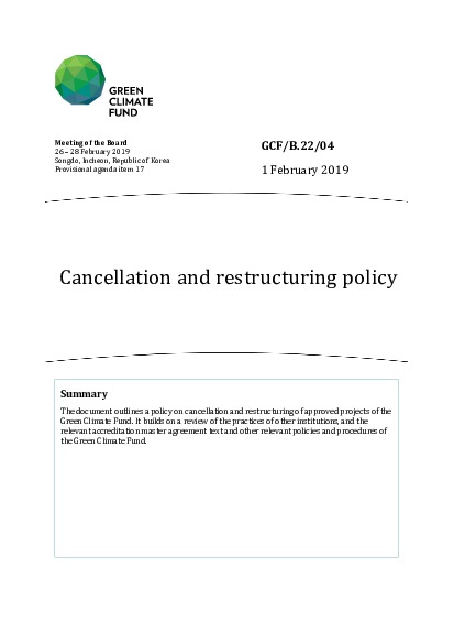 Document cover for Cancellation and restructuring policy