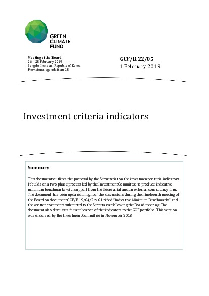 Document cover for Investment criteria indicators