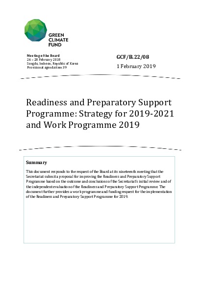 Download Readiness and Preparatory Support Programme: Strategy for 2019-2021 and Work Programme 2019 Document cover for Readiness and Preparatory Support Programme: Strategy for 2019-2021 and Work Programme 2019