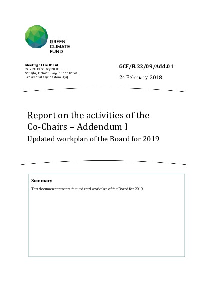 Document cover for Report on the activities of the Co-Chairs – Addendum I: Updated workplan of the Board for 2019