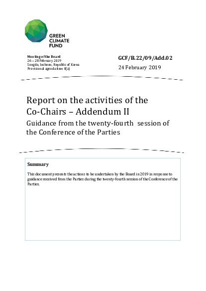 Document cover for Report on the activities of the Co-Chairs – Addendum II: Guidance from the twenty-fourth  session of the Conference of the Parties