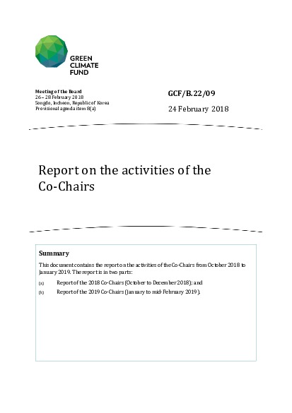 Document cover for Report on the activities of the Co-Chairs