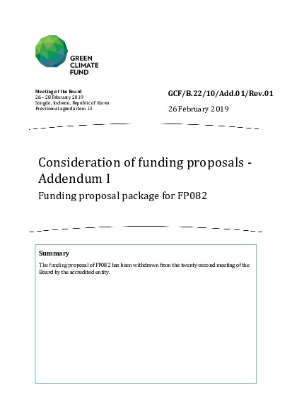 Download Consideration of funding proposals - Addendum I Funding proposal package for FP082 Document cover for Consideration of funding proposals - Addendum I Funding proposal package for FP082