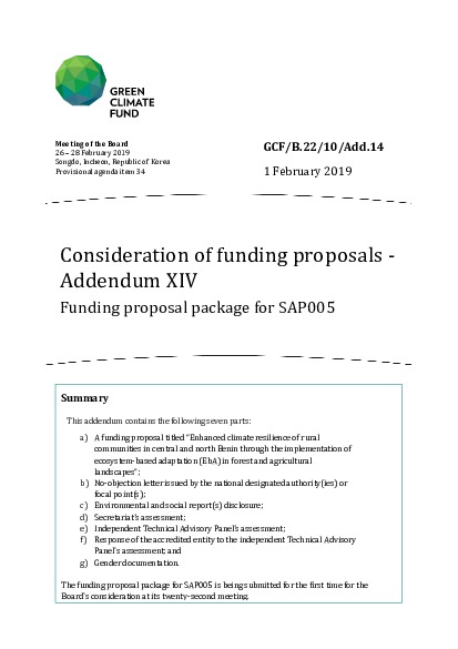 Document cover for Consideration of funding proposals - Addendum XIV Funding proposal package for SAP005