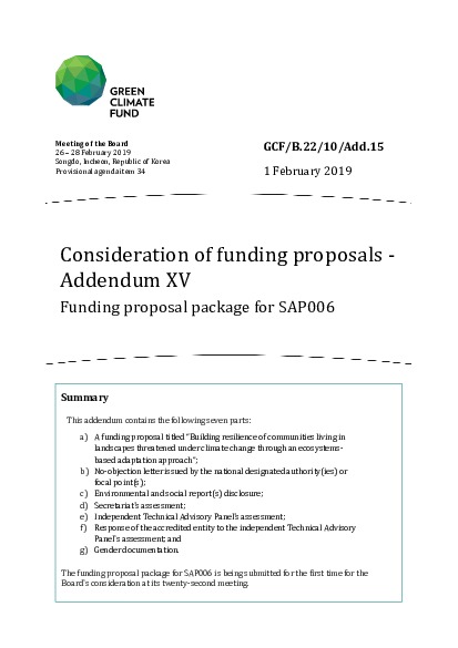 Download Consideration of funding proposals - Addendum XV Funding proposal package for SAP006 Document cover for Consideration of funding proposals - Addendum XV Funding proposal package for SAP006