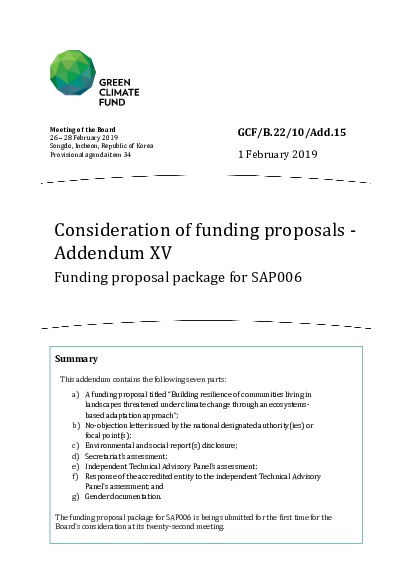 Document cover for Consideration of funding proposals - Addendum XV Funding proposal package for SAP006