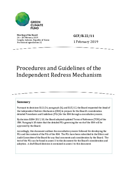 Document cover for Procedures and Guidelines of the Independent Redress Mechanism
