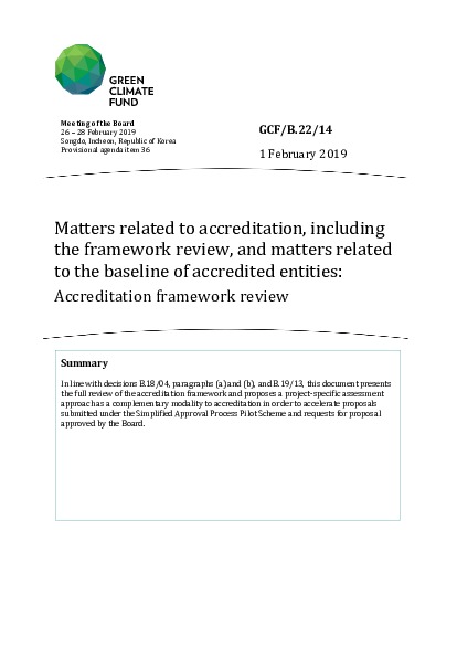 Document cover for Matters related to accreditation, including the framework review, and matters related to the baseline of accredited entities: Accreditation framework review