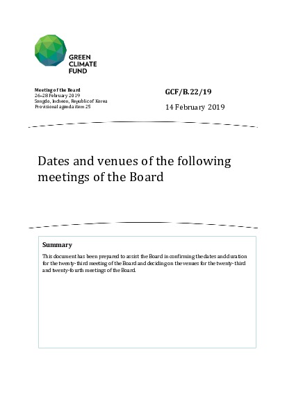 Download Dates and venues of the following meetings of the Board Document cover for Dates and venues of the following meetings of the Board