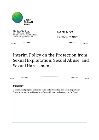 Document cover for Interim Policy on the Protection from Sexual Exploitation, Sexual Abuse, and Sexual Harassment
