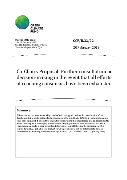 Document cover for Co-Chairs Proposal: Further consultation on decision-making in the event that all efforts at reaching consensus have been exhausted