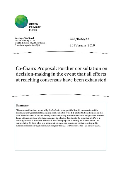 Download Co-Chairs Proposal: Further consultation on decision-making in the event that all efforts at reaching consensus have been exhausted Document cover for Co-Chairs Proposal: Further consultation on decision-making in the event that all efforts at reaching consensus have been exhausted