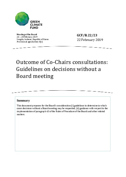 Document cover for Outcome of Co-Chairs consultations: Guidelines on decisions without a Board meeting
