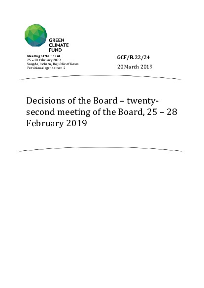 Document cover for Decisions of the Board – twenty-second meeting of the Board, 25 – 28 February 2019