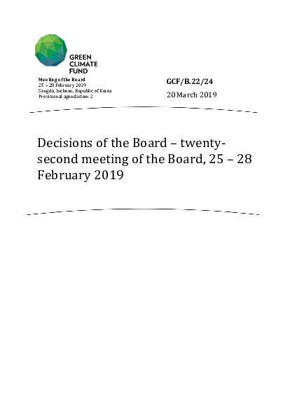 Download Decisions of the Board – twenty-second meeting of the Board, 25 – 28 February 2019 Document cover for Decisions of the Board – twenty-second meeting of the Board, 25 – 28 February 2019