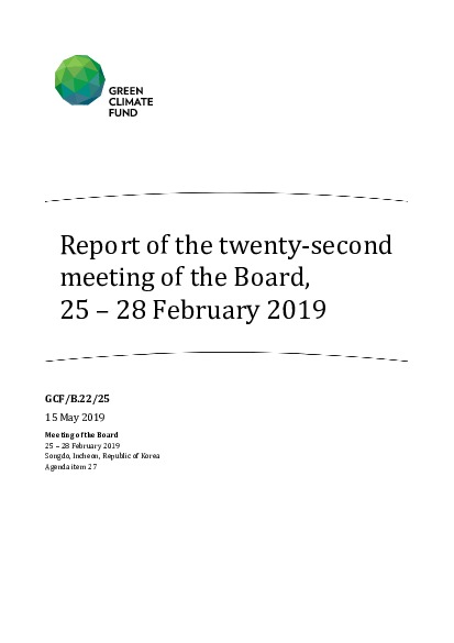 Document cover for Report of the twenty-second meeting of the Board, 25 – 28 February 2019
