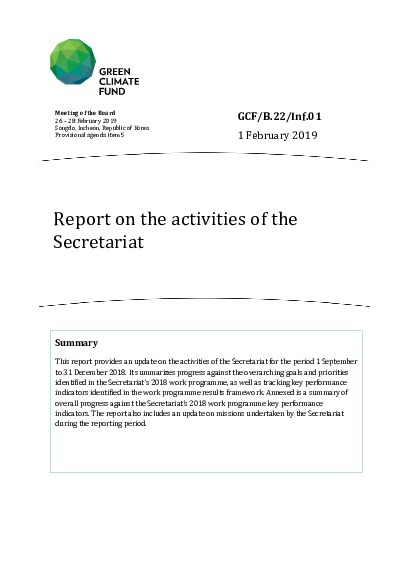 Document cover for Report on the activities of the Secretariat