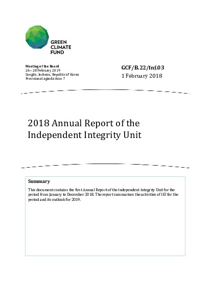 Document cover for 2018 Annual Report of the Independent Integrity Unit