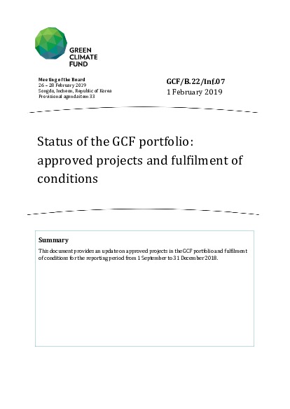 Download Status of the GCF portfolio: approved projects and fulfilment of conditions Document cover for Status of the GCF portfolio: approved projects and fulfilment of conditions