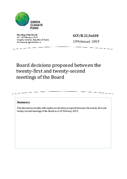 Document cover for Board decisions proposed between the twenty-first and twenty-second meetings of the Board