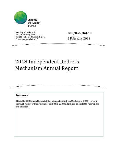 Document cover for 2018 Independent Redress Mechanism Annual Report