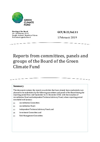 Download Reports from committees, panels and groups of the Board of the Green Climate Fund Document cover for Reports from committees, panels and groups of the Board of the Green Climate Fund