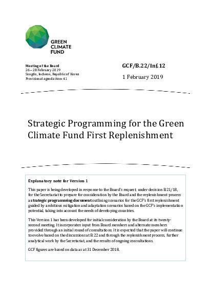Document cover for Strategic Programming for the Green Climate Fund First Replenishment