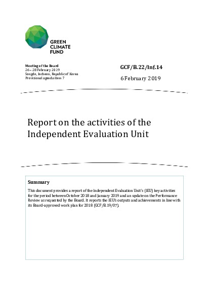 Document cover for Report on the activities of the Independent Evaluation Unit