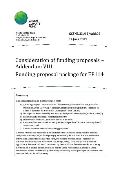 Document cover for Consideration of funding proposals – Addendum VIII Funding proposal package for FP114