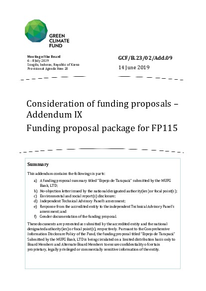 Document cover for Consideration of funding proposals – Addendum IX Funding proposal package for FP115
