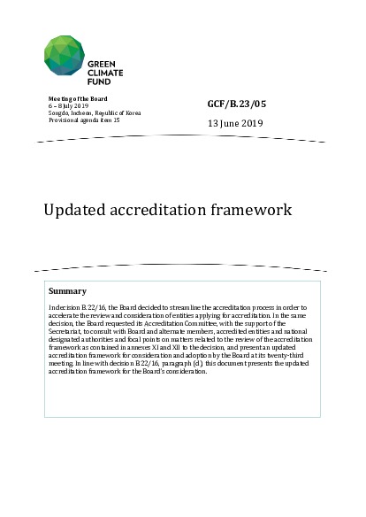 Document cover for Updated accreditation framework
