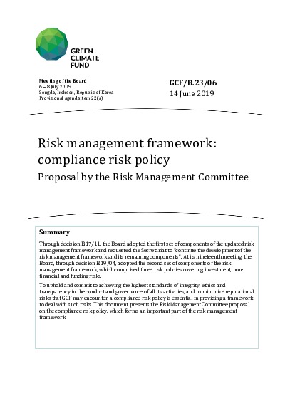 Download Risk management framework: compliance risk policy - Proposal by the Risk Management Committee Document cover for Risk management framework: compliance risk policy - Proposal by the Risk Management Committee