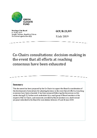Document cover for Co-Chairs consultations: decision-making in the event that all efforts at reaching consensus have been exhausted