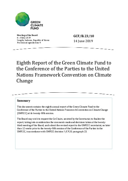 Document cover for Eighth Report of the Green Climate Fund to the Conference of the Parties to the United Nations Framework Convention on Climate Change