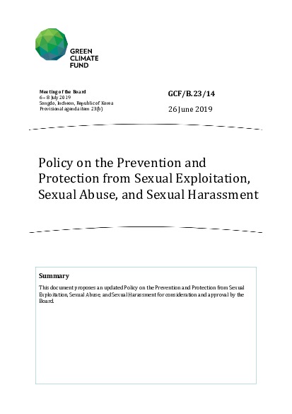 Document cover for Policy on the Prevention and Protection from Sexual Exploitation, Sexual Abuse, and Sexual Harassment
