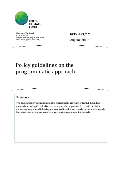 Document cover for Policy guidelines on the programmatic approach